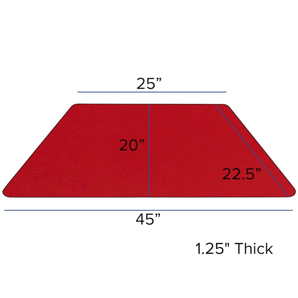22.5''W x 45''L Trapezoid Red HP Activity Table - Standard Height Legs. Picture 3