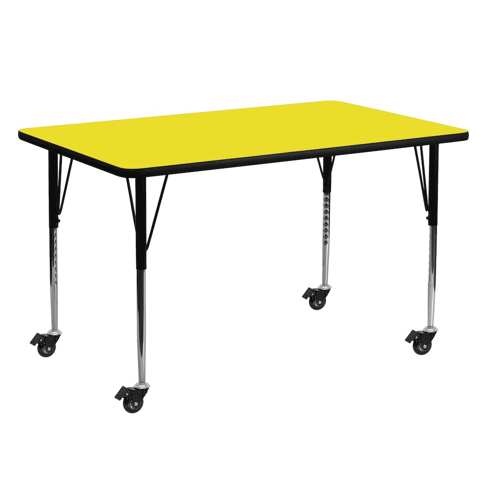 Mobile 24''W x 60''L Yellow HP Activity Table - Standard Height Adjustable Legs. Picture 1