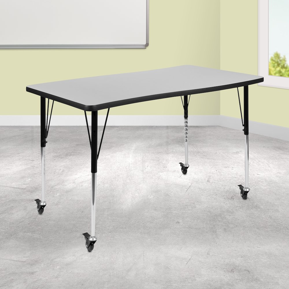 Mobile 28"W x 47.5"L Rectangle Grey Activity Table-Standard Height Adjust Legs. Picture 2