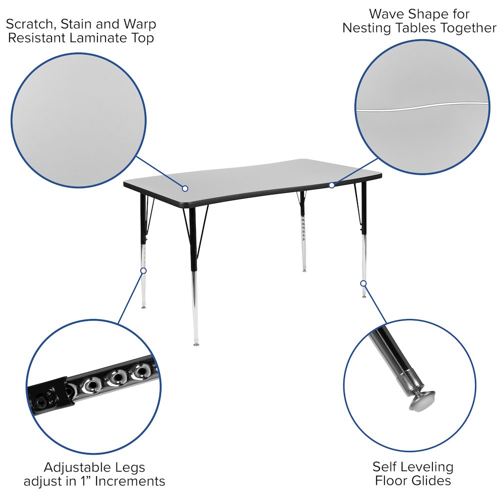 28"W x 47.5"L Grey Thermal Activity Table-Standard Height Adjust Legs. Picture 4