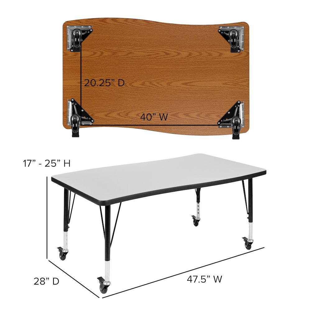 Mobile 28"W x 47.5"L Rectangle Grey Activity Table - Height Adjust Short Legs. Picture 5