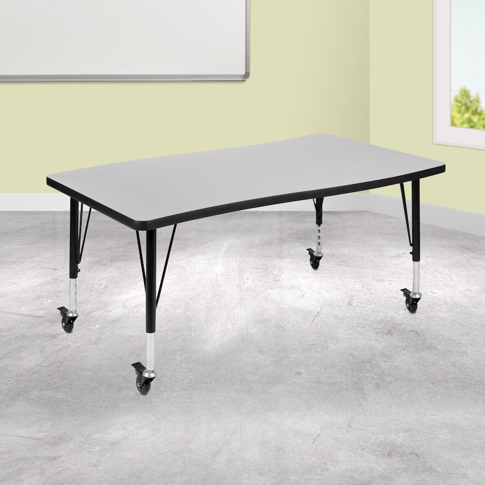 Mobile 28"W x 47.5"L Rectangle Grey Activity Table - Height Adjust Short Legs. Picture 2