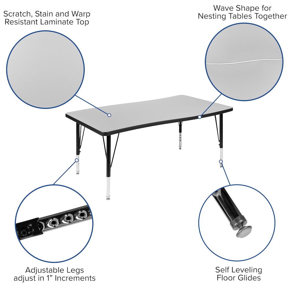 28"W x 47.5"L Rectangle Grey Thermal Activity Table - Height Adjust Short Legs. Picture 4
