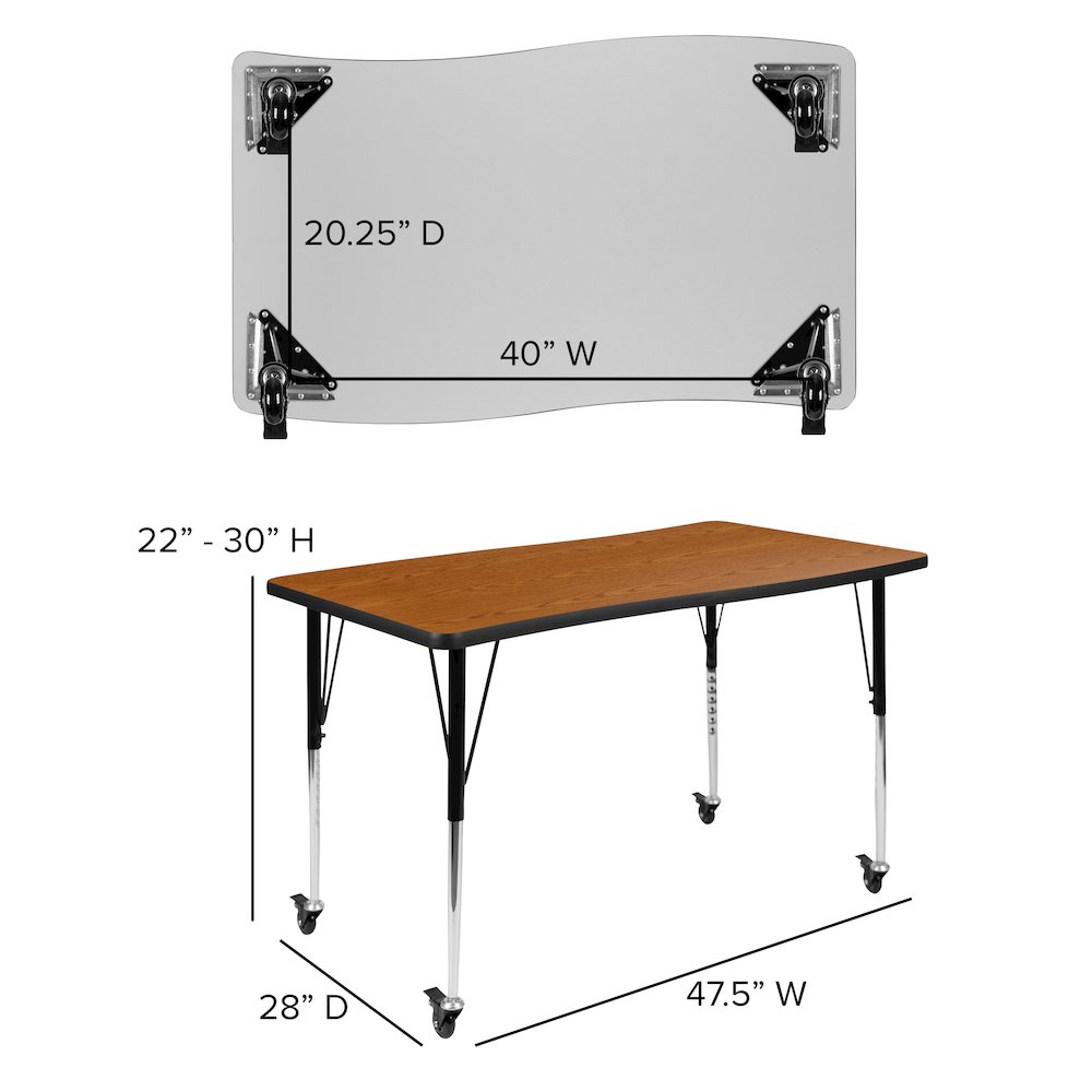 Mobile 28"W x 47.5"L Rectangle Oak Activity Table-Standard Height Adjust Legs. Picture 5