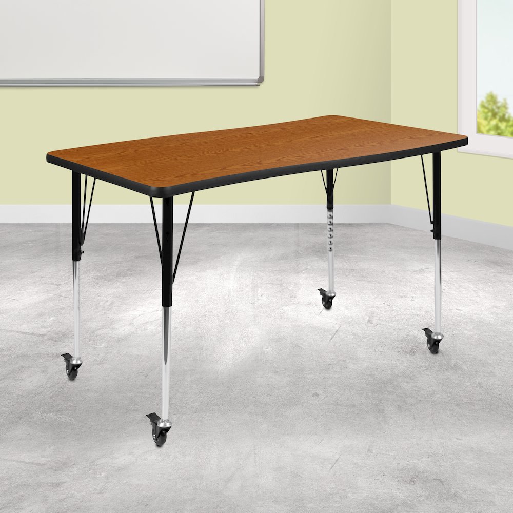 Mobile 28"W x 47.5"L Rectangle Oak Activity Table-Standard Height Adjust Legs. Picture 2
