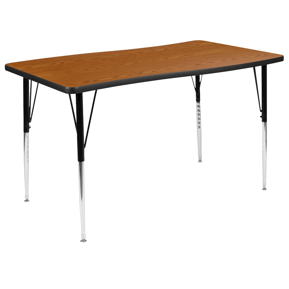 28"W x 47.5"L Oak Finish Activity Table - Standard Height Adjust Legs. Picture 1