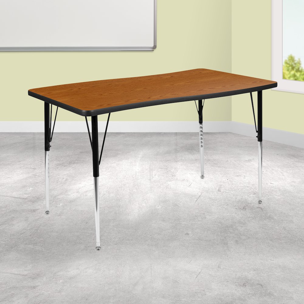 28"W x 47.5"L Oak Finish Activity Table - Standard Height Adjust Legs. Picture 2
