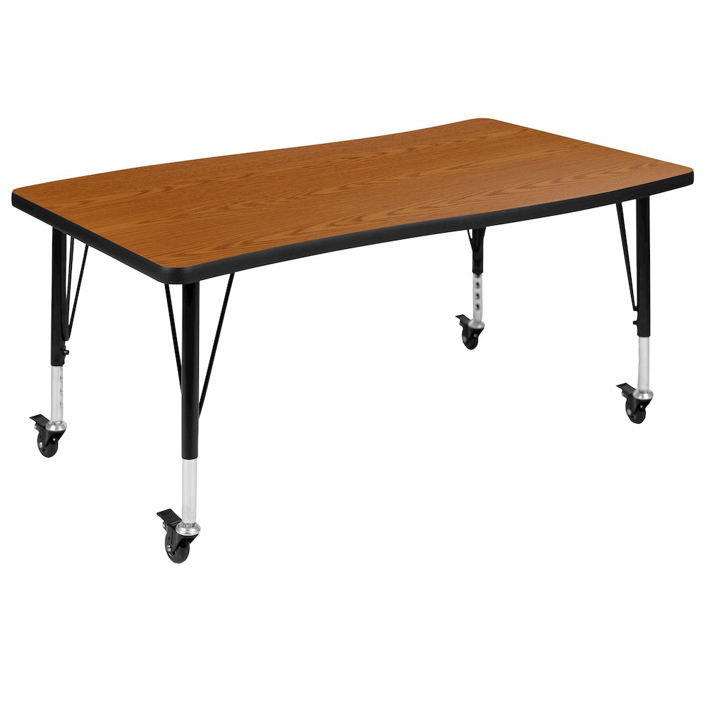 Mobile 28"W x 47.5"L Rectangle Oak Activity Table - Height Adjust Short Legs. Picture 1