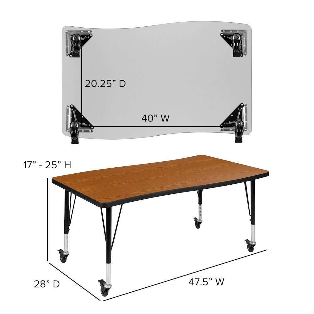 Mobile 28"W x 47.5"L Rectangle Oak Activity Table - Height Adjust Short Legs. Picture 5