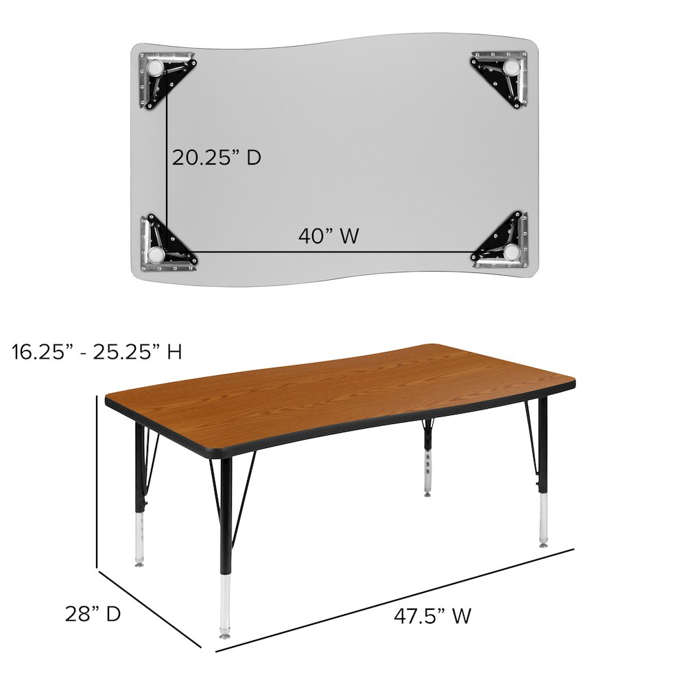 28"W x 47.5"L Rectangle Oak Thermal Activity Table - Height Adjust Short Legs. Picture 5