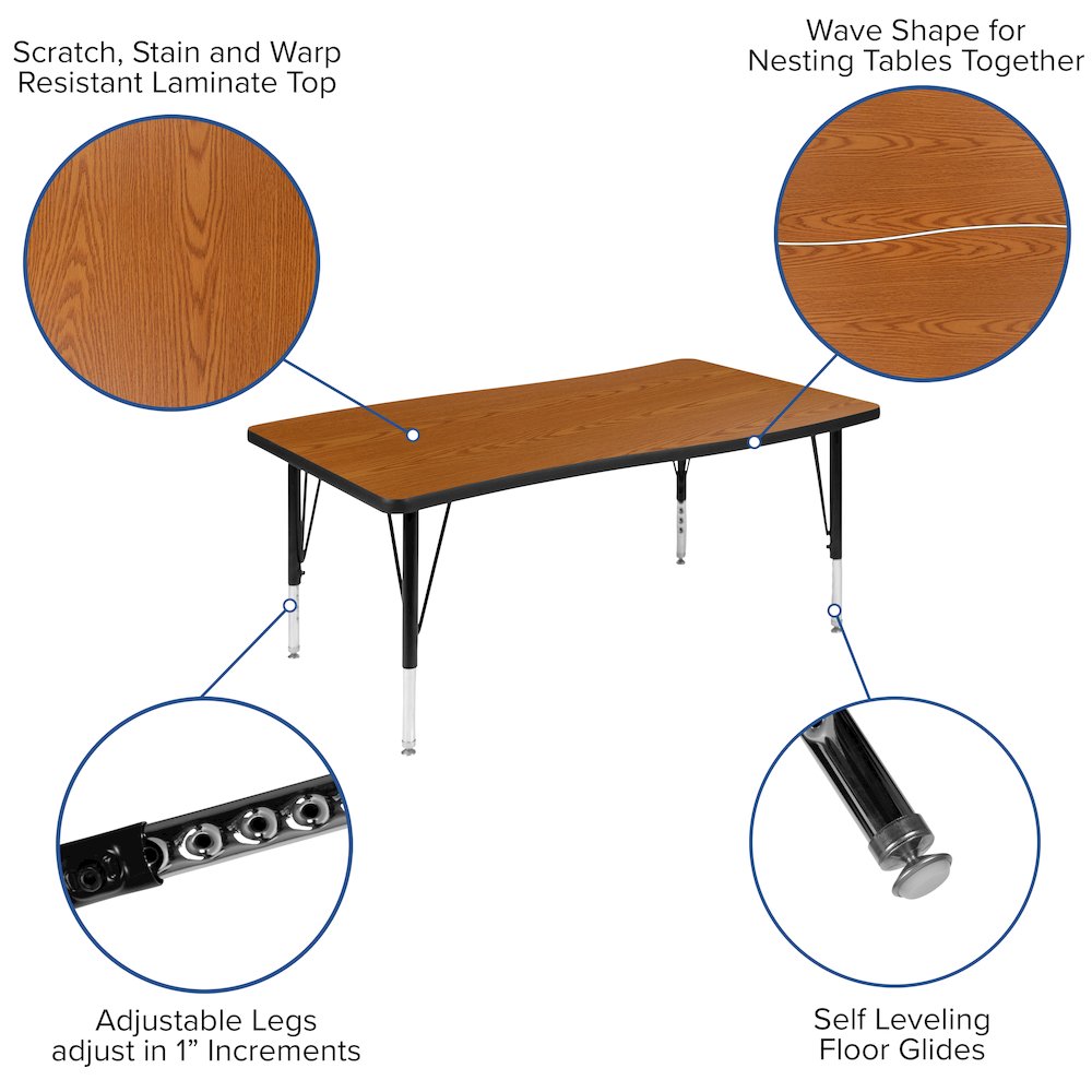 28"W x 47.5"L Rectangle Oak Thermal Activity Table - Height Adjust Short Legs. Picture 4