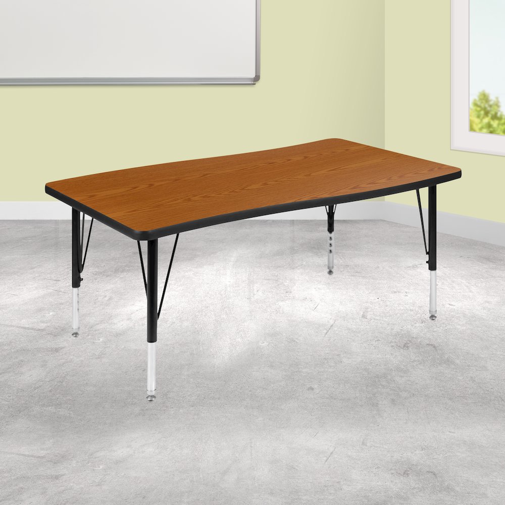 28"W x 47.5"L Rectangle Oak Thermal Activity Table - Height Adjust Short Legs. Picture 2