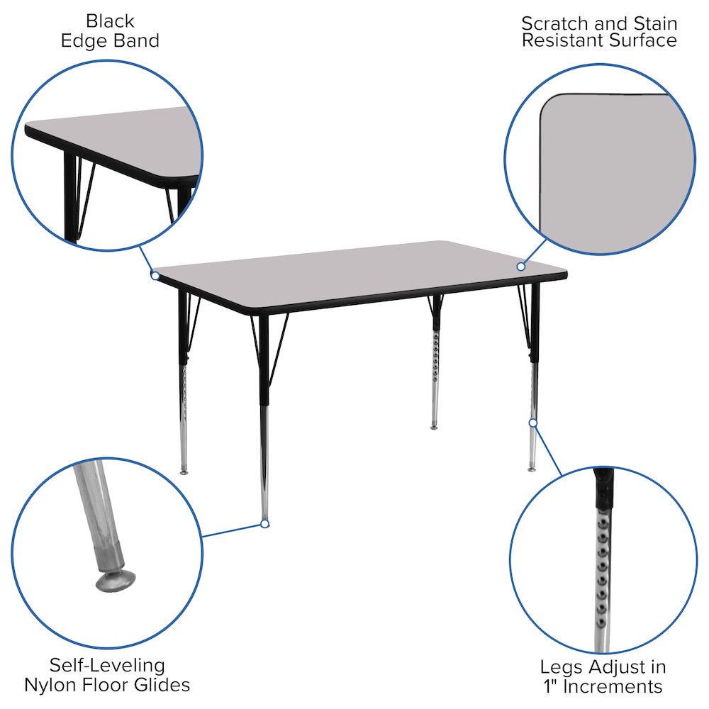 30''W x 48''L Grey Thermal Activity Table - Standard Height Adjustable Legs. Picture 4