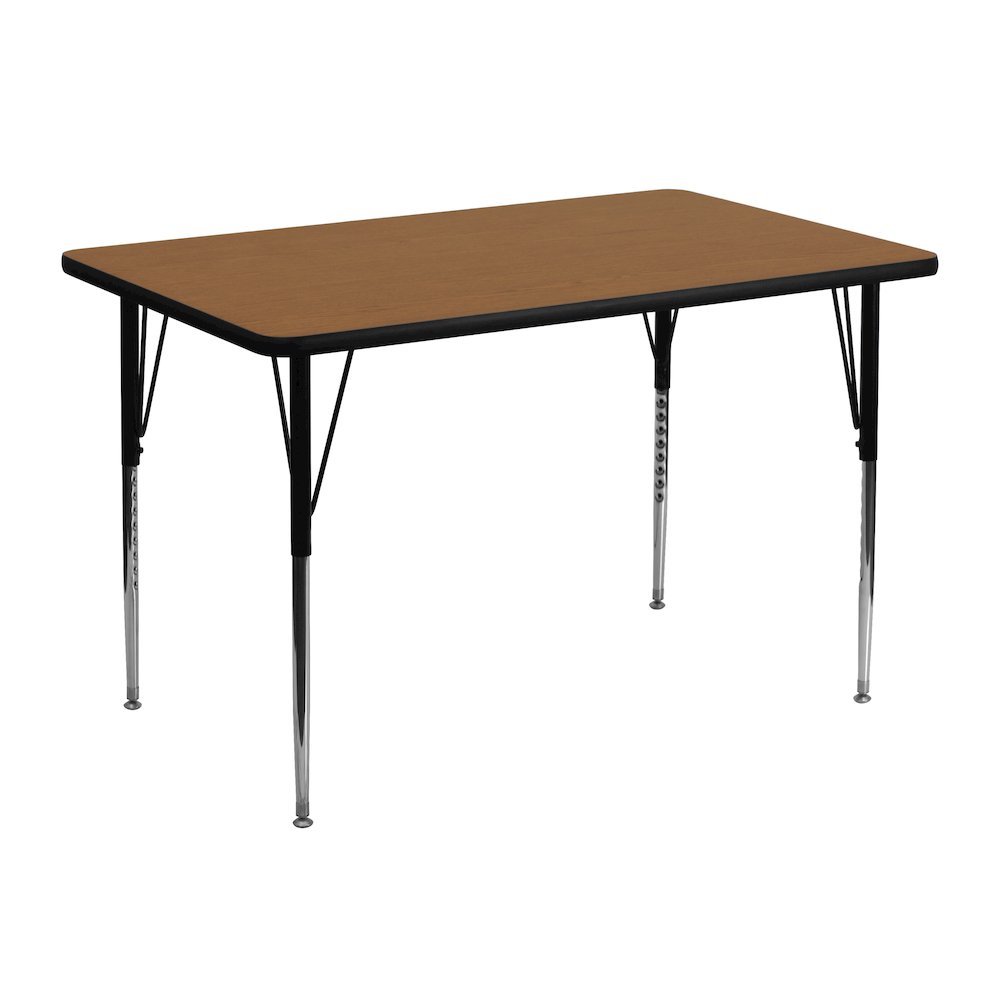 30''W x 48''L Rectangular Oak Thermal Laminate Activity Table - Standard Height Adjustable Legs. Picture 1