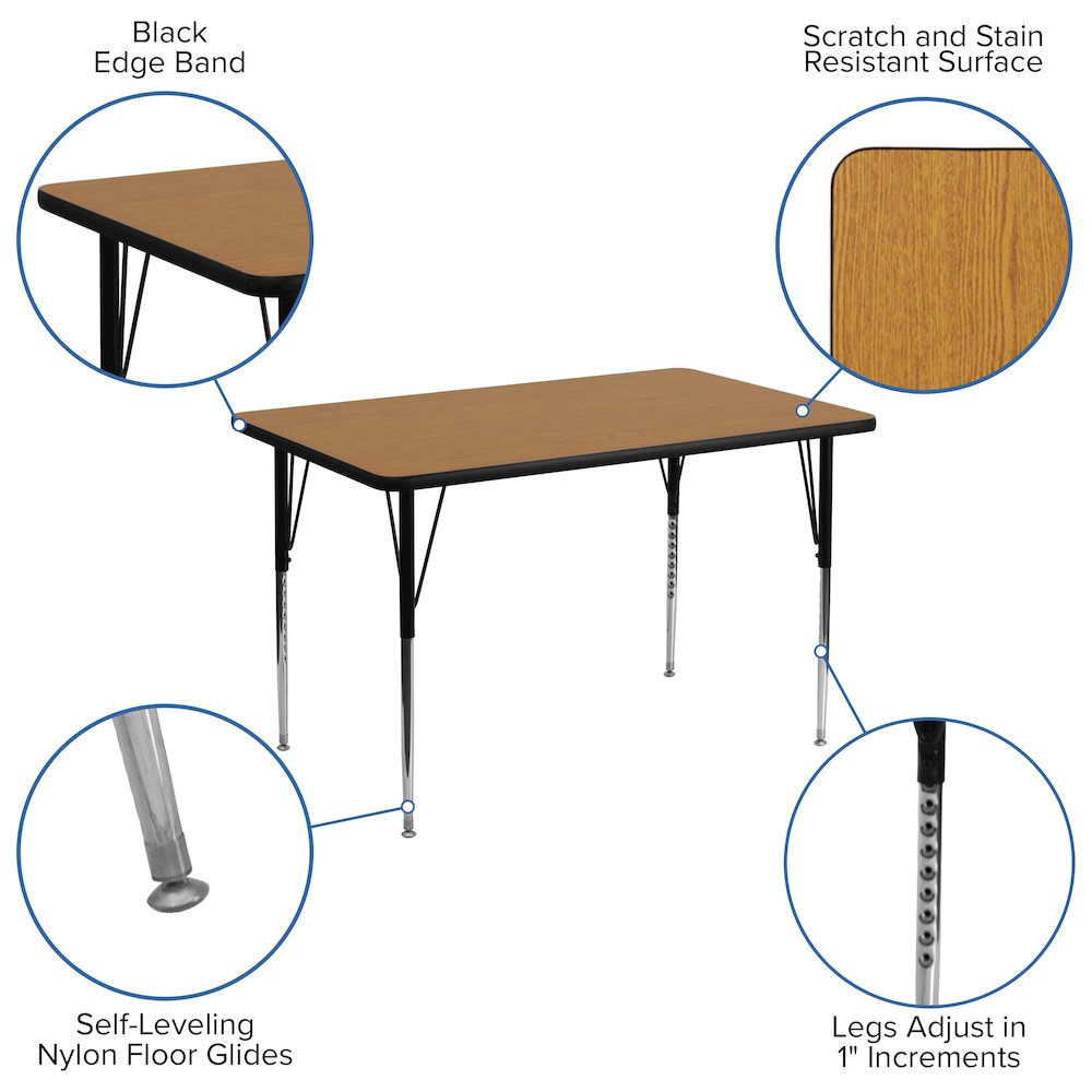 30''W x 48''L Oak Thermal Activity Table - Standard Height Adjustable Legs. Picture 5
