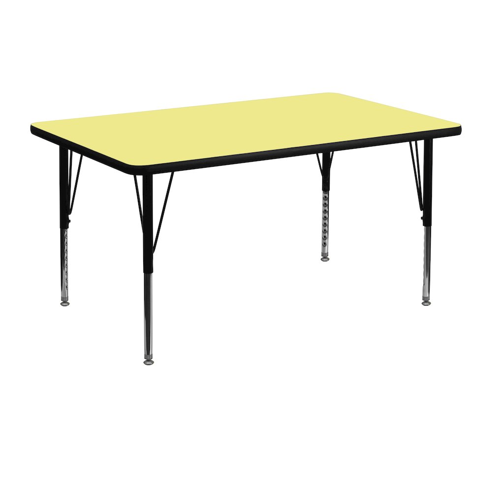 30''W x 48''L Rectangular Yellow Thermal Laminate Activity Table - Height Adjustable Short Legs. Picture 1