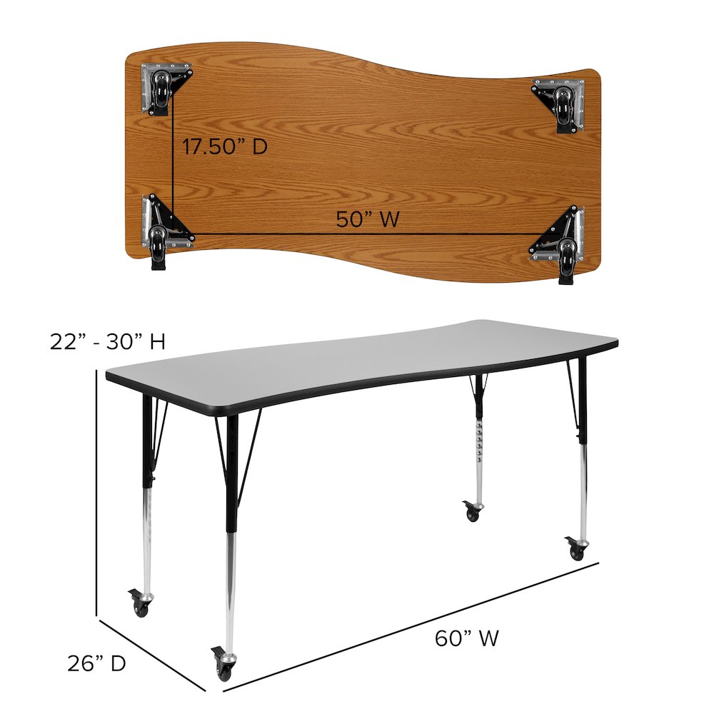 Mobile 26"W x 60"L Rectangle Grey Activity Table - Standard Height Adjust Legs. Picture 5