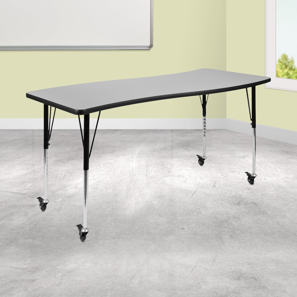 Mobile 26"W x 60"L Rectangle Grey Activity Table - Standard Height Adjust Legs. Picture 2