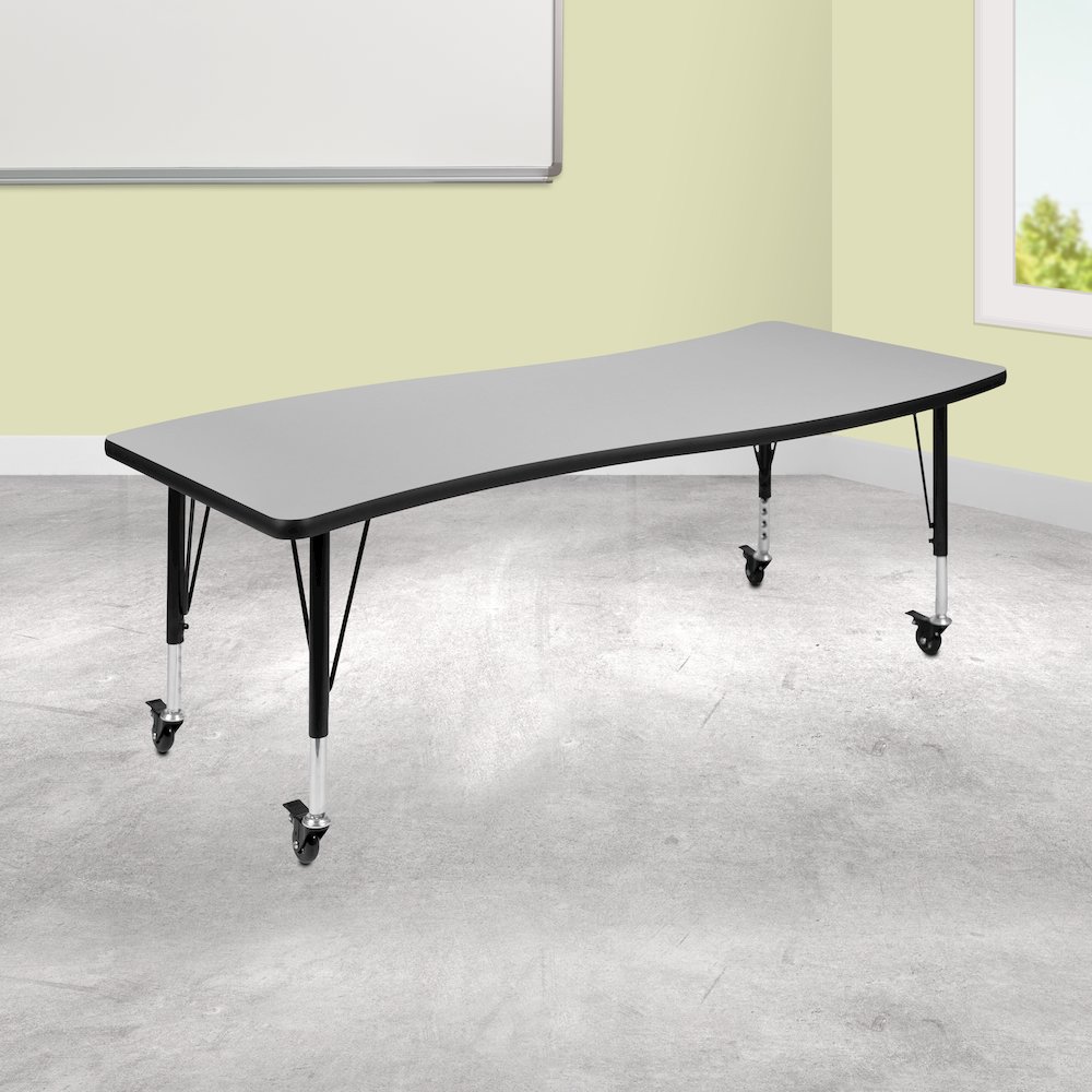 Mobile 26"W x 60"L Rectangle Grey Activity Table - Height Adjust Short Legs. Picture 2
