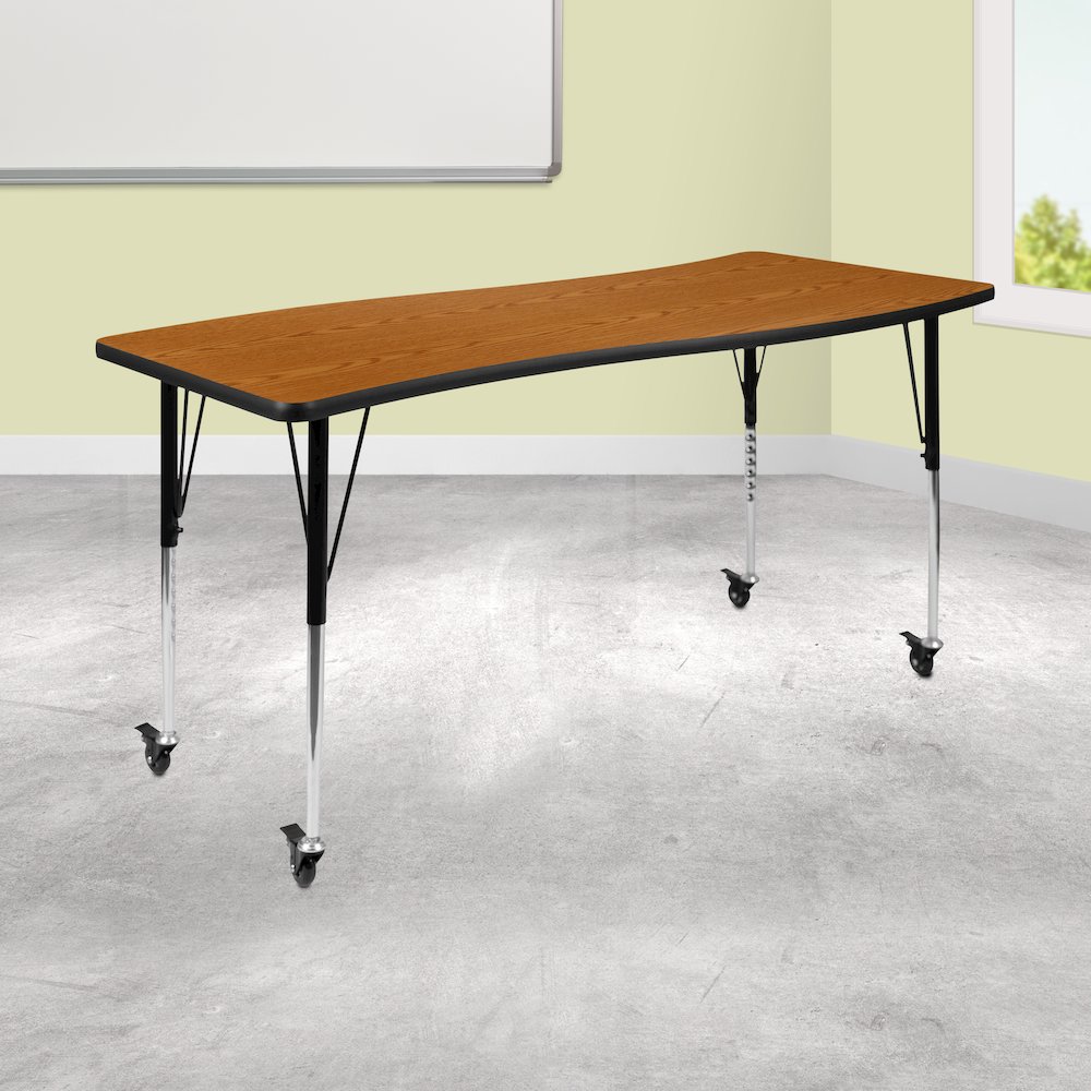 Mobile 26"W x 60"L Rectangle Oak Activity Table - Standard Height Adjust Legs. Picture 2