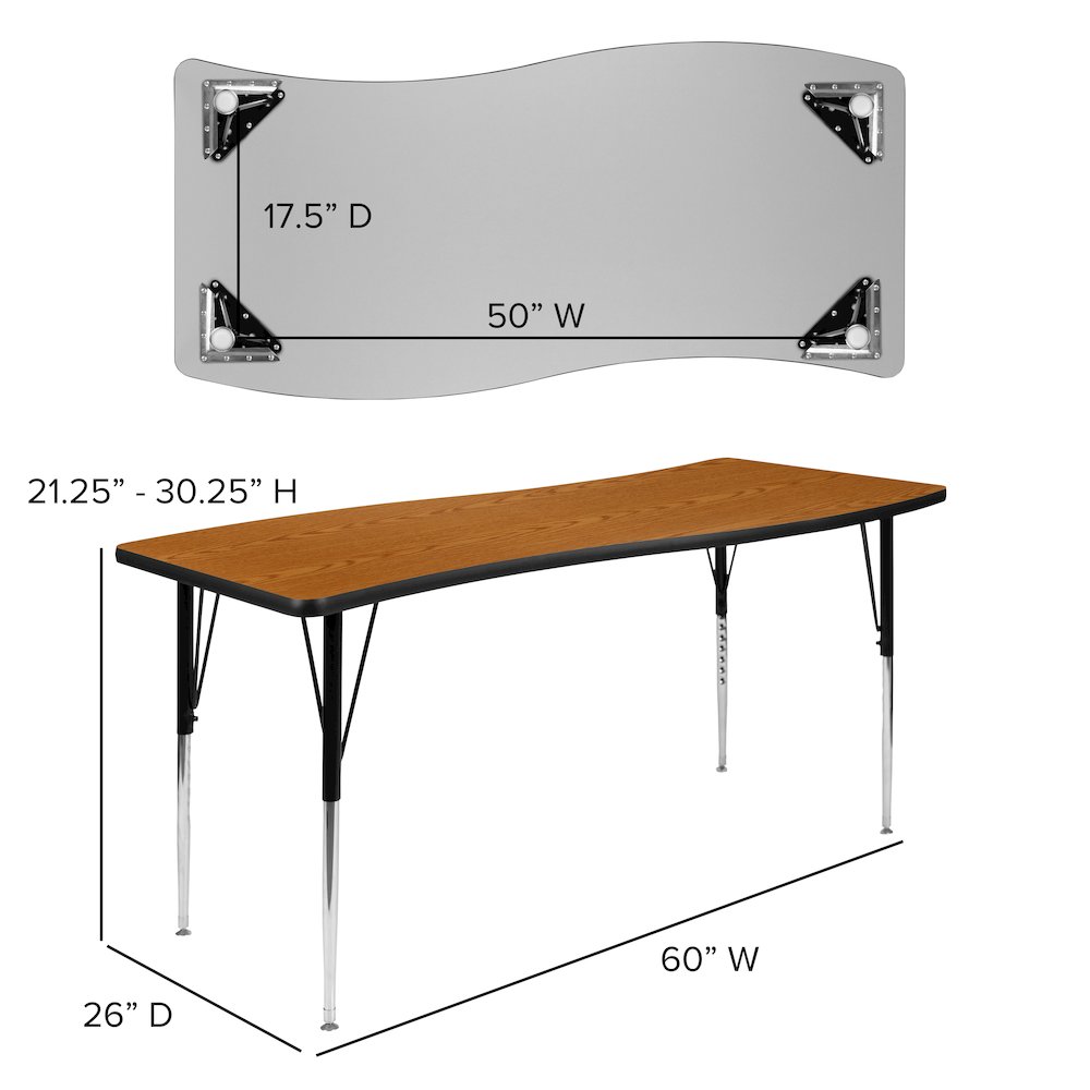26"W x 60"L Rectangle Oak Thermal Activity Table - Standard Height Adjust Legs. Picture 5