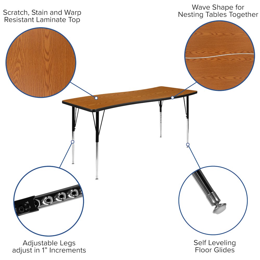 26"W x 60"L Rectangle Oak Thermal Activity Table - Standard Height Adjust Legs. Picture 4