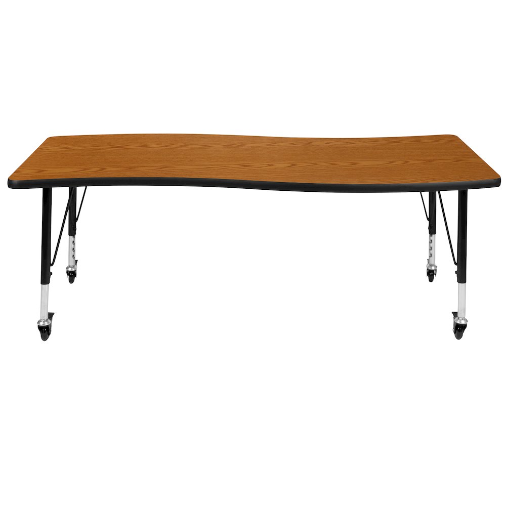 Mobile 26"W x 60"L Rectangle Oak Activity Table - Height Adjust Short Legs. Picture 7