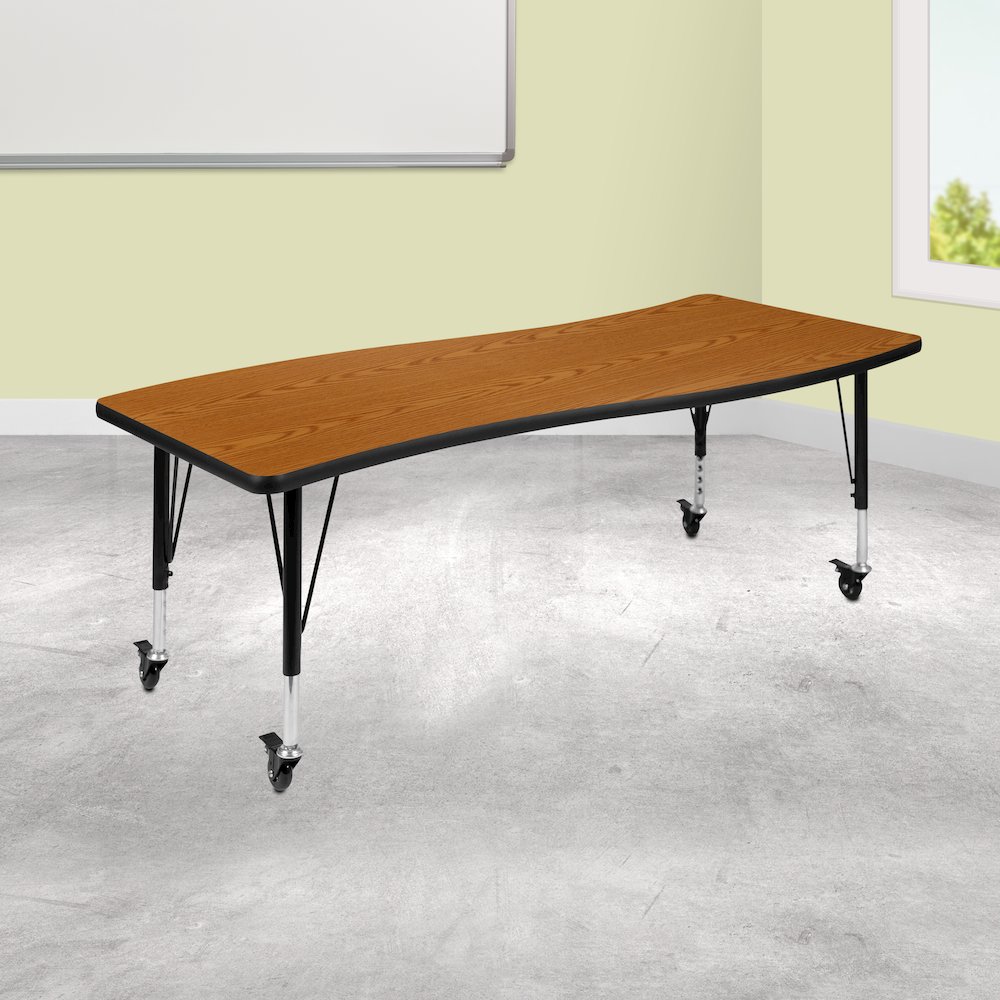 Mobile 26"W x 60"L Rectangle Oak Activity Table - Height Adjust Short Legs. Picture 2