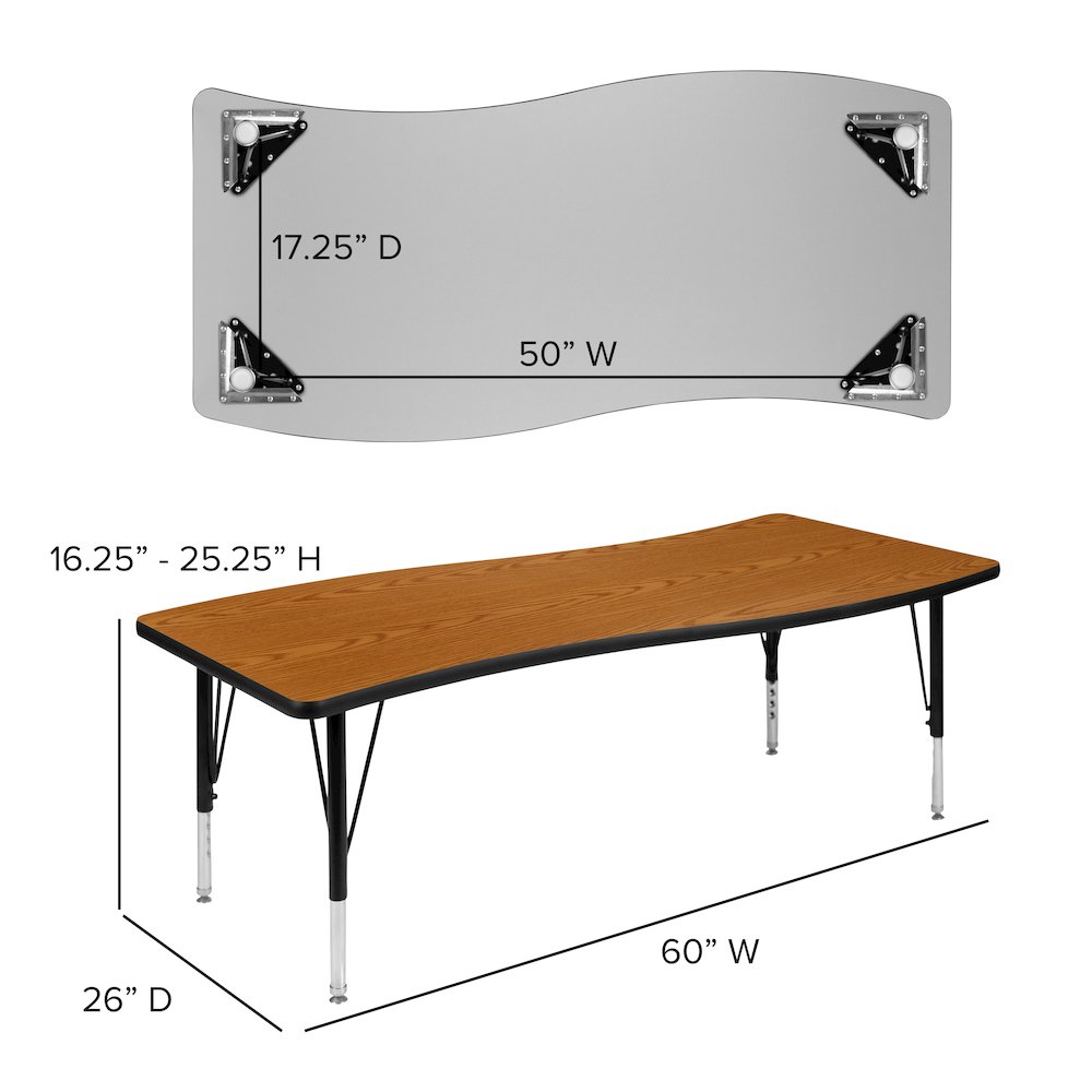 26"W x 60"L Wave Collaborative Oak Thermal Activity Table - Height Short Legs. Picture 5