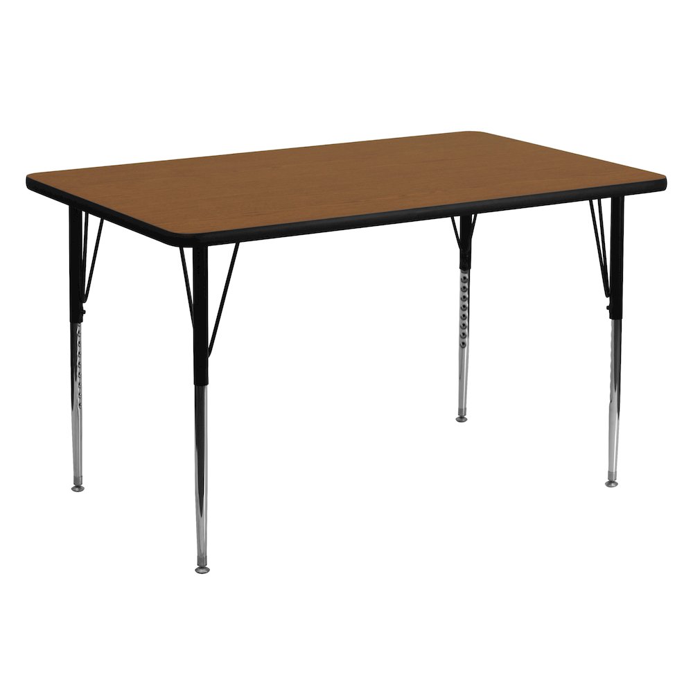 30''W x 60''L Rectangular Oak HP Laminate Activity Table - Standard Height Adjustable Legs. Picture 1