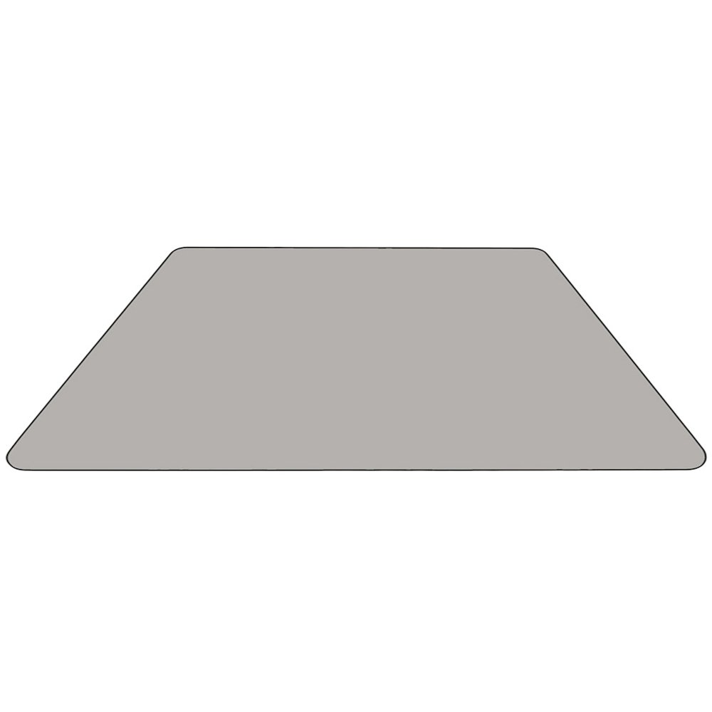 Mobile 29''W x 57''L Trapezoid Grey Thermal Laminate Activity Table - Height Adjustable Short Legs. Picture 2