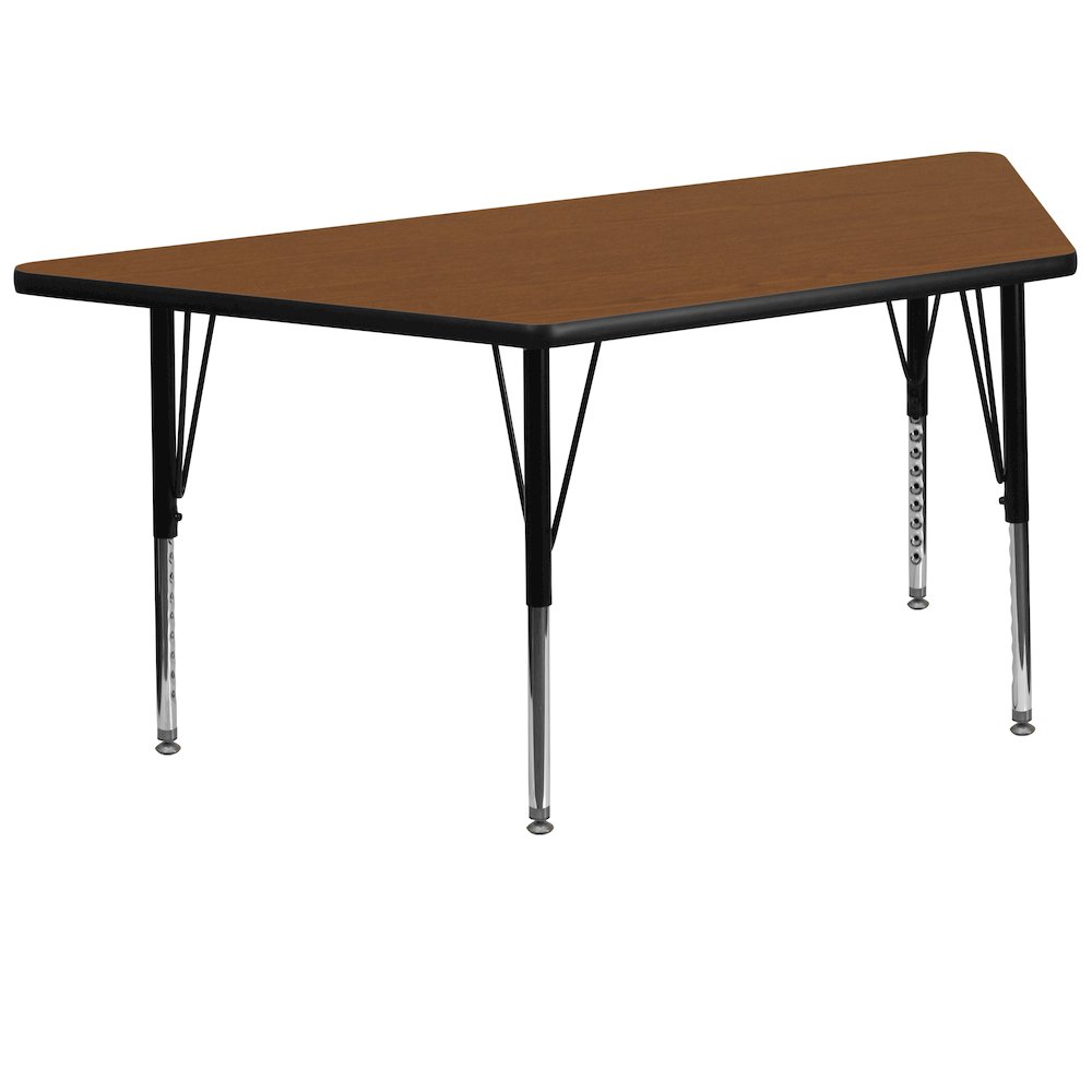 29''W x 57''L Trapezoid Oak HP Activity Table - Height Adjustable Short Legs. Picture 1