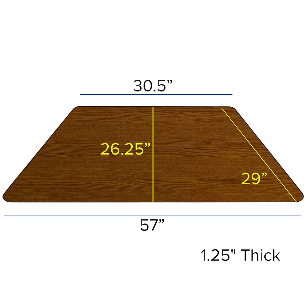 Mobile 29''W x 57''L Trapezoid Oak Thermal Activity Table - Height Short Legs. Picture 3