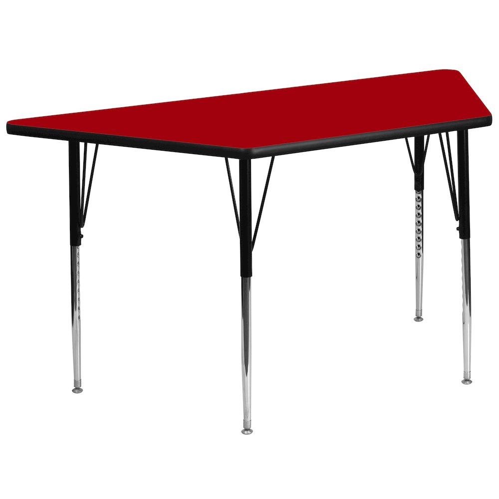29''W x 57''L Trapezoid Red Thermal Laminate Activity Table - Standard Height Adjustable Legs. Picture 1
