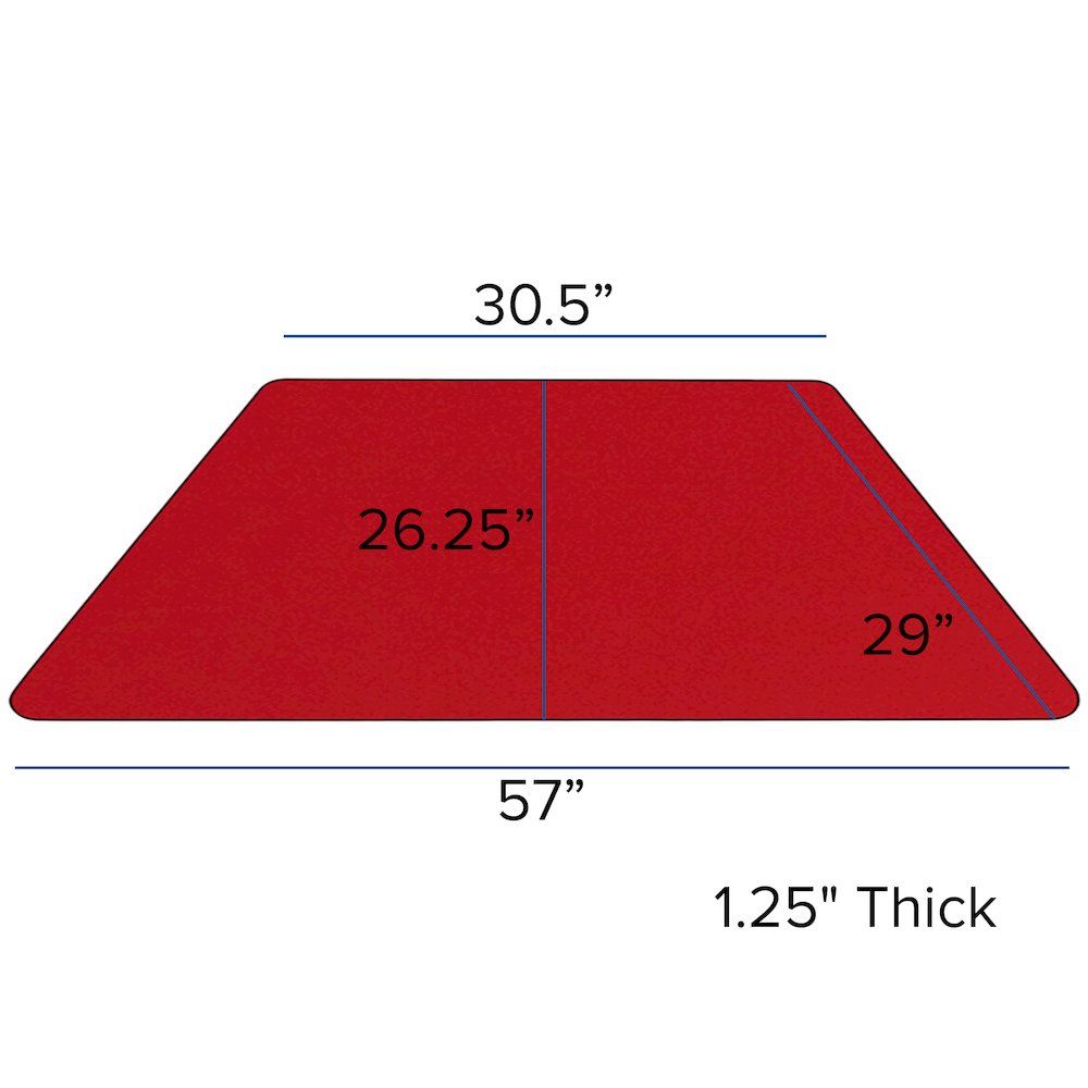Mobile 29''W x 57''L Trapezoid Red Thermal Activity Table - Height Short Legs. Picture 3