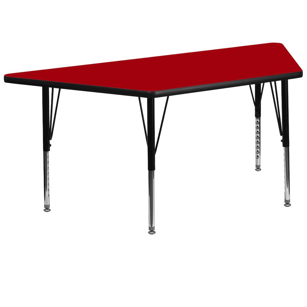 29''W x 57''L Trapezoid Red Thermal Laminate Activity Table - Height Adjustable Short Legs. Picture 1