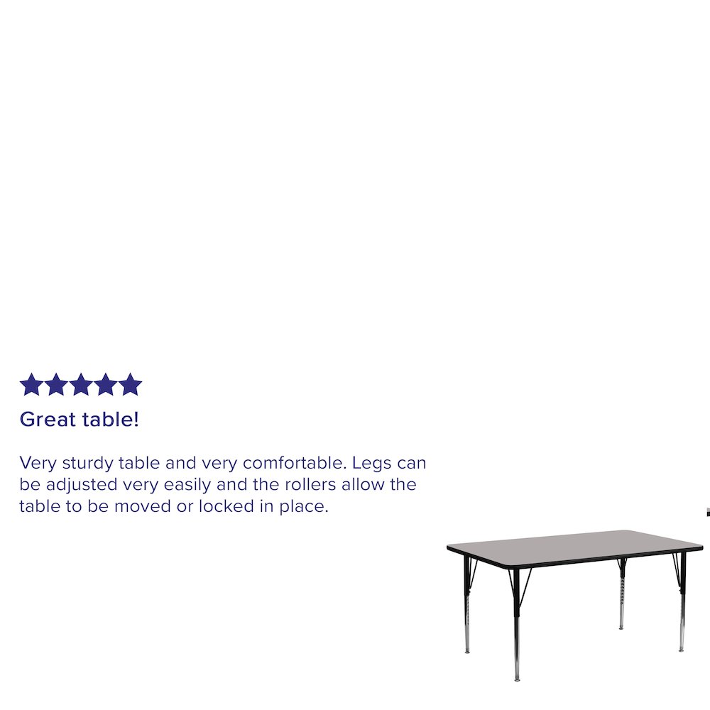 30''W x 72''L Rectangular Grey HP Laminate Activity Table - Standard Height Adjustable Legs. Picture 3