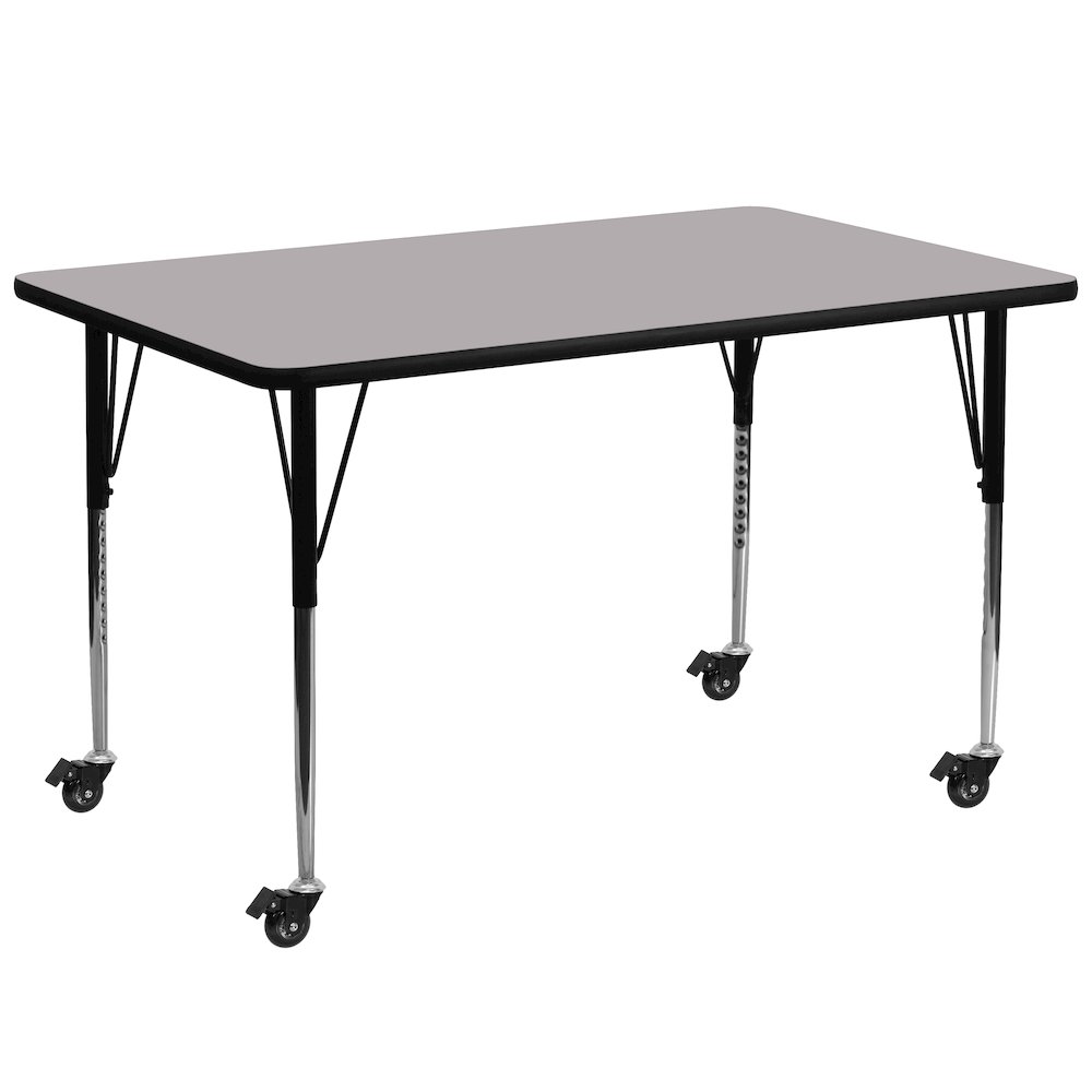 Mobile 30''W x 72''L Rectangular Grey Thermal Laminate Activity Table - Standard Height Adjustable Legs. Picture 1