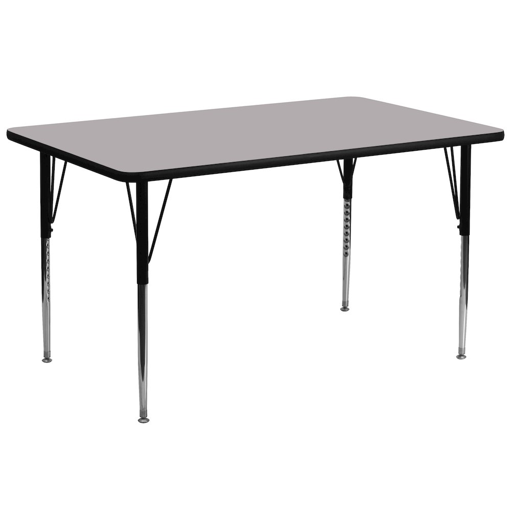 30''W x 72''L Rectangular Grey Thermal Laminate Activity Table - Standard Height Adjustable Legs. Picture 1