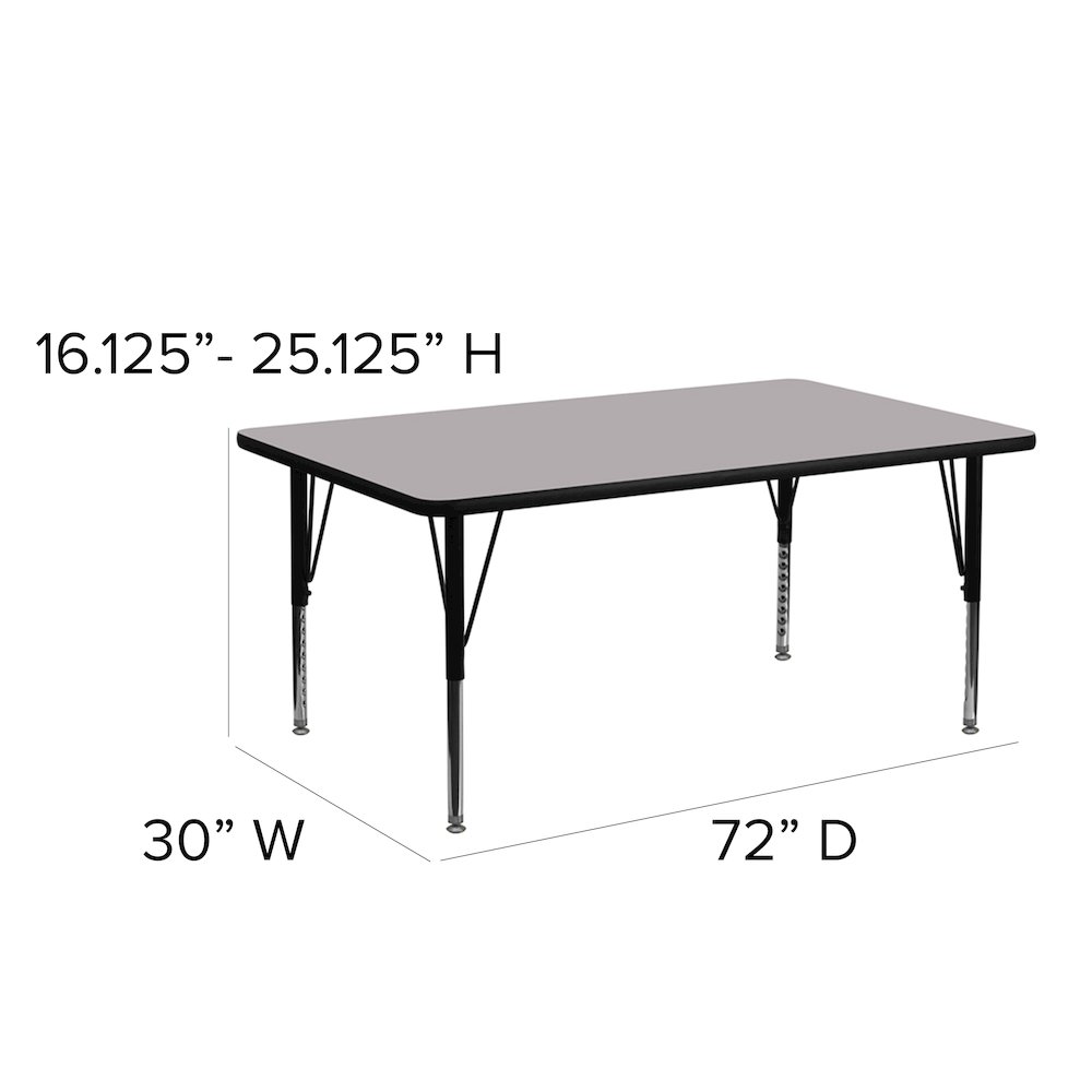 30''W x 72''L Grey Thermal Activity Table - Height Adjustable Short Legs. Picture 6