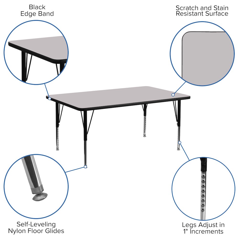 30''W x 72''L Grey Thermal Activity Table - Height Adjustable Short Legs. Picture 5