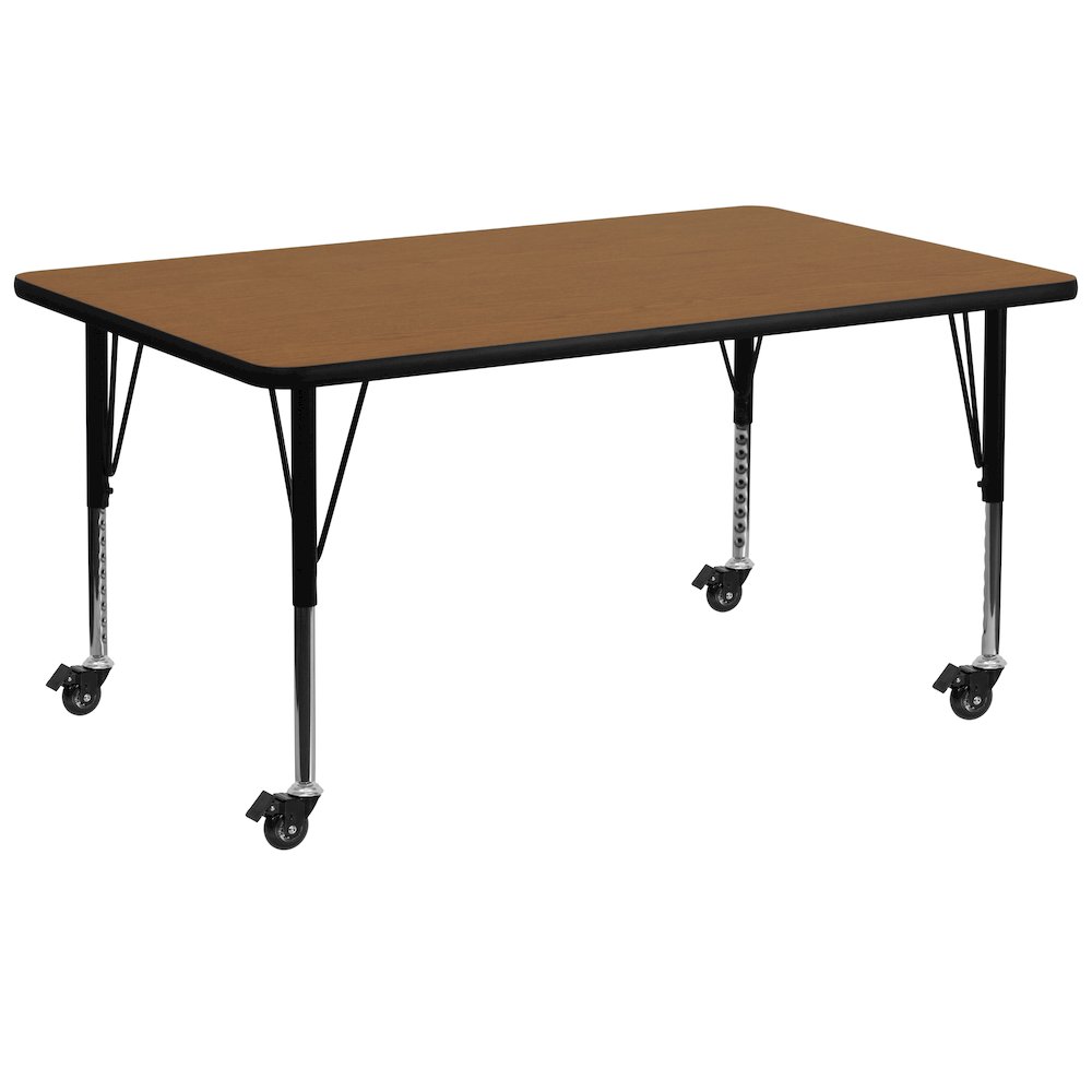 Mobile 30''W x 72''L Oak Thermal Activity Table - Height Adjustable Short Legs. Picture 1