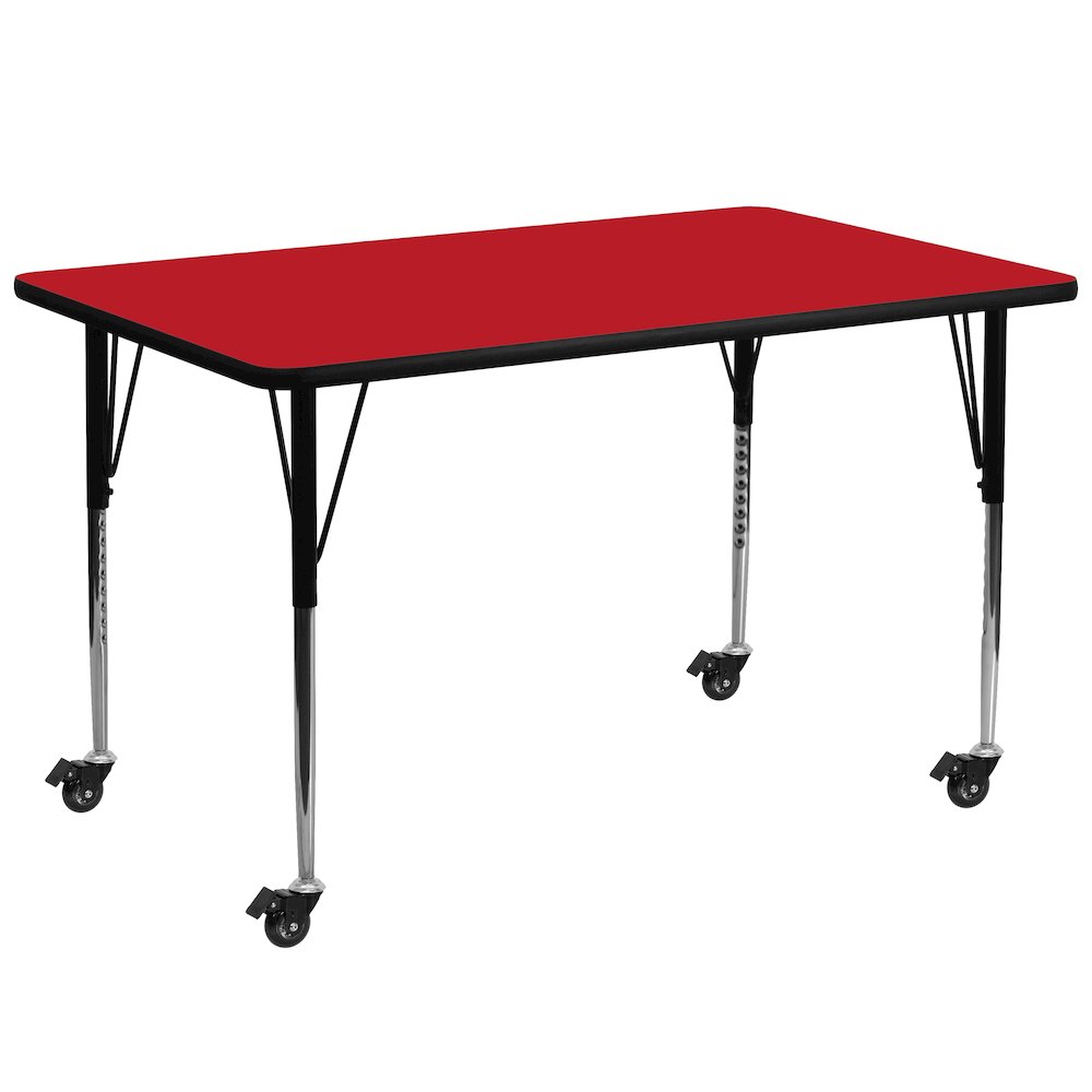 Mobile 30''W x 72''L Red HP Activity Table - Standard Height Adjustable Legs. Picture 1