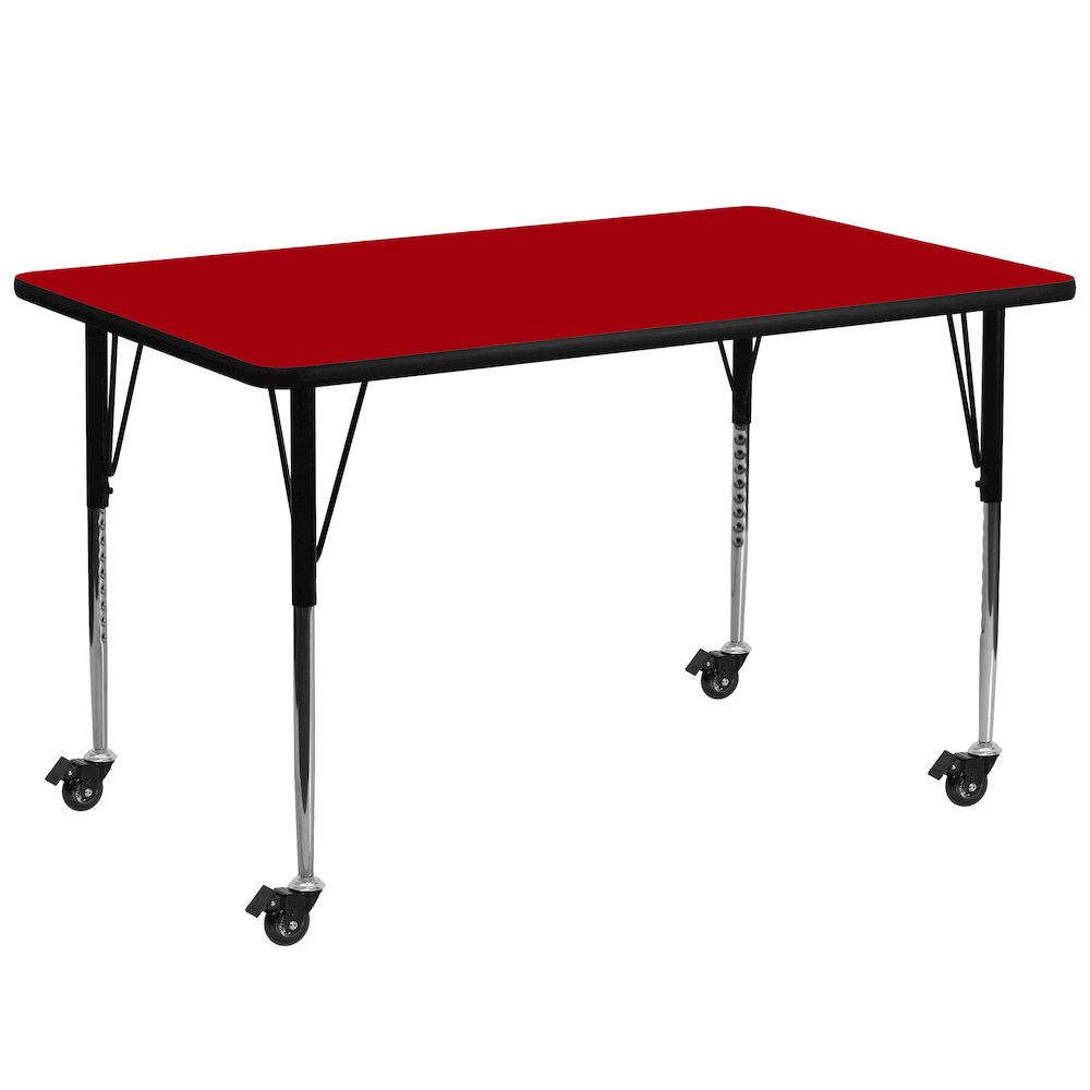 Mobile 30''W x 72''L Rectangular Red Thermal Laminate Activity Table - Standard Height Adjustable Legs. Picture 1