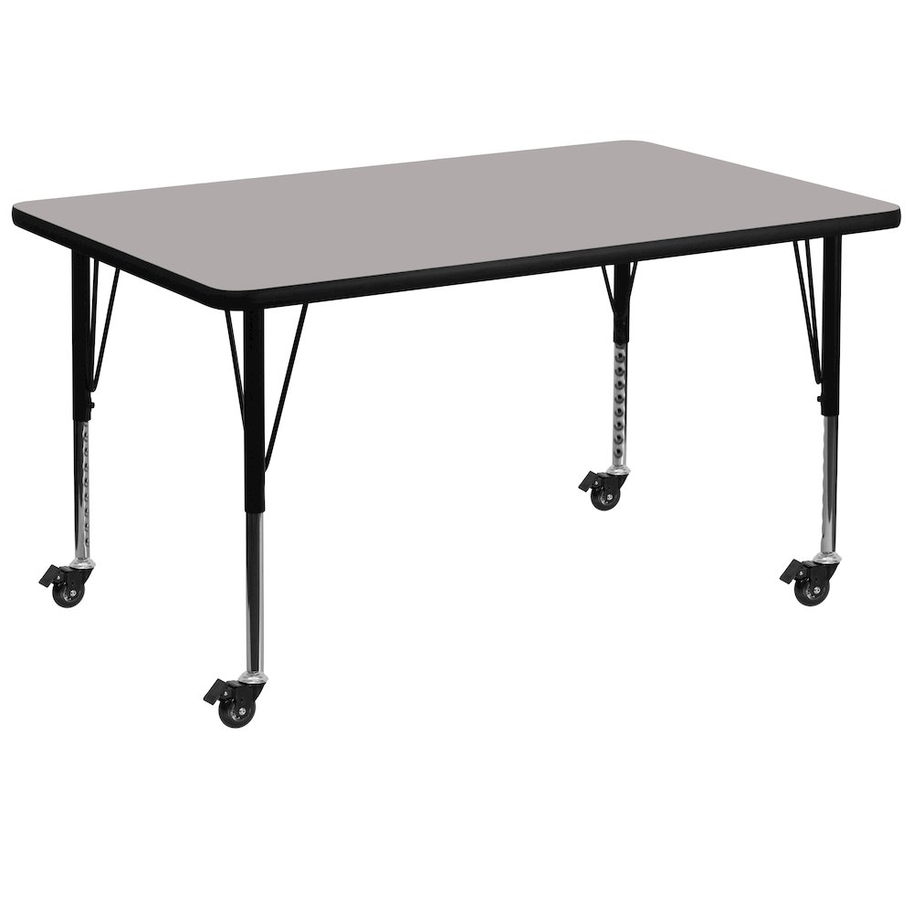Mobile 36''W x 72''L Grey HP Activity Table - Height Adjustable Short Legs. Picture 1
