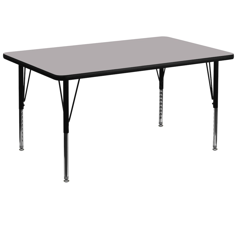 36''W x 72''L Rectangular Grey Thermal Laminate Activity Table - Height Adjustable Short Legs. Picture 1