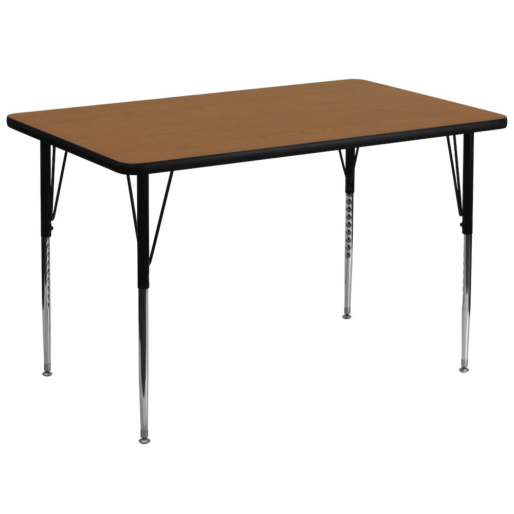 36''W x 72''L Rectangular Oak Thermal Laminate Activity Table - Standard Height Adjustable Legs. Picture 1