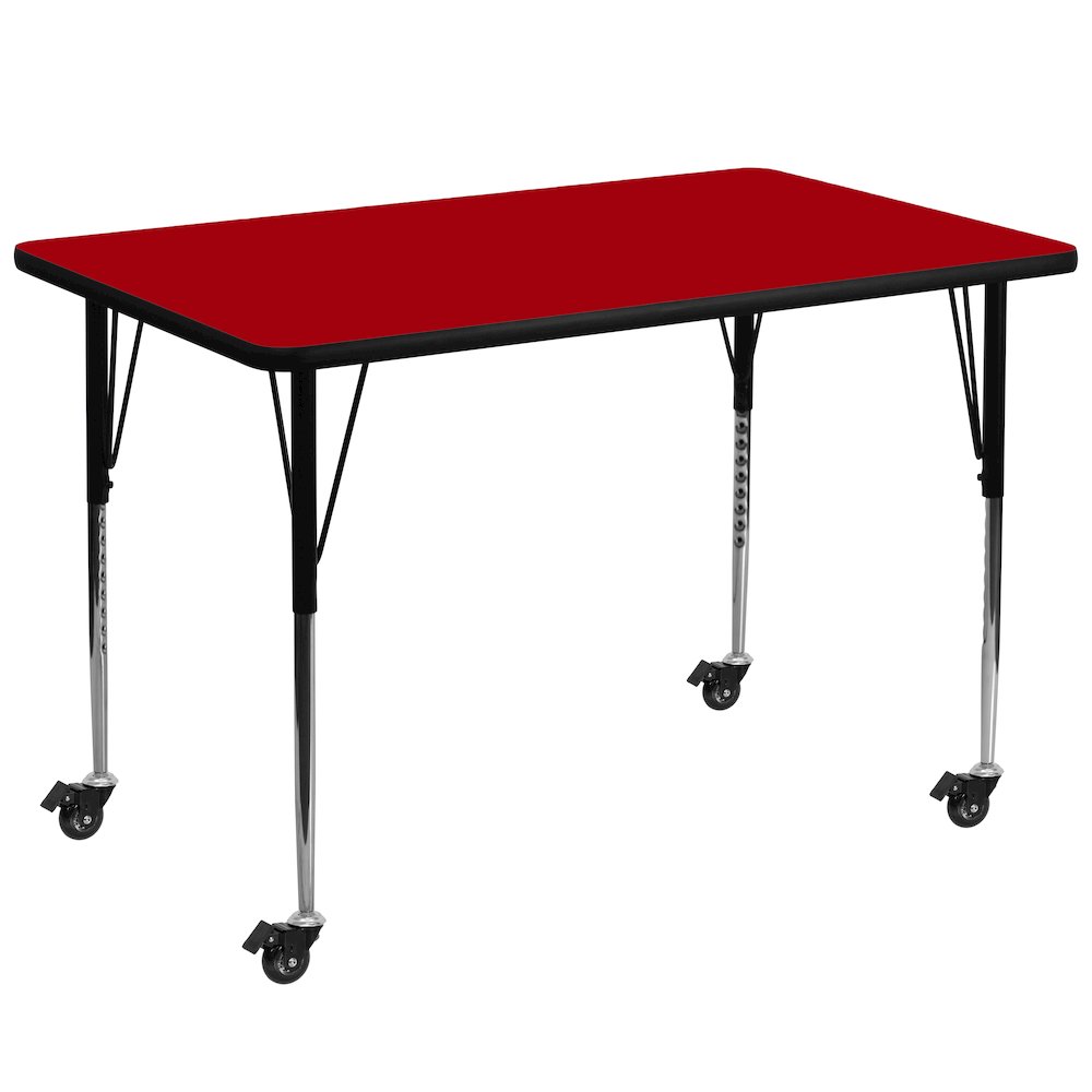 Mobile 36''W x 72''L Rectangular Red Thermal Laminate Activity Table - Standard Height Adjustable Legs. Picture 1