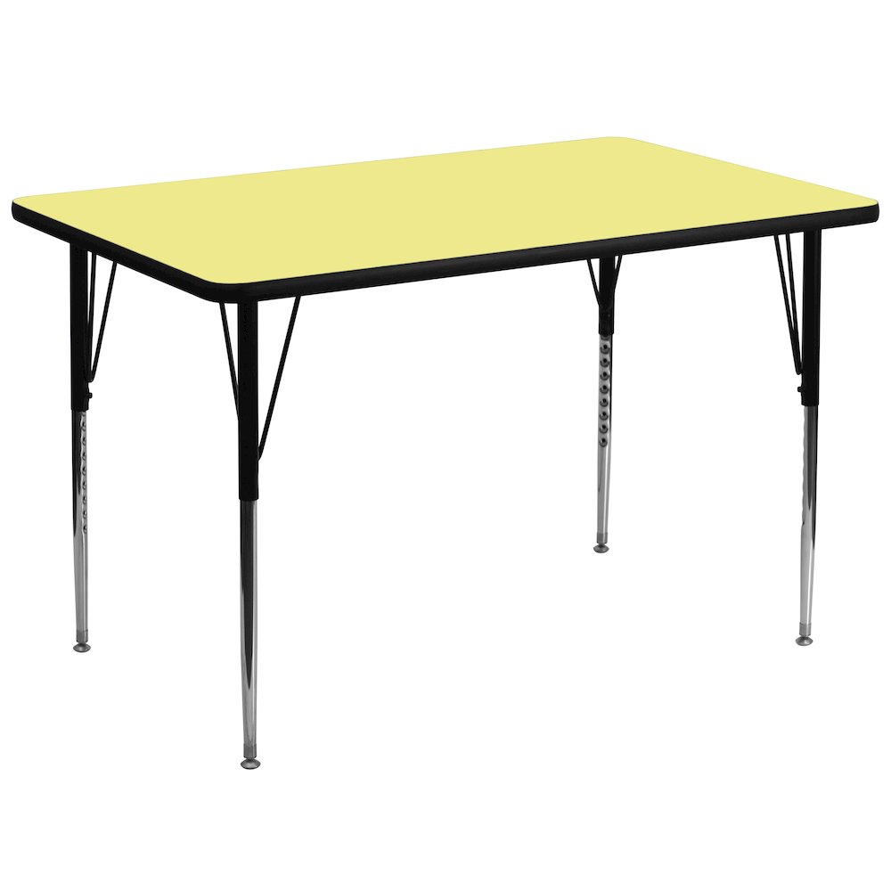 36''W x 72''L Rectangular Yellow Thermal Laminate Activity Table - Standard Height Adjustable Legs. Picture 1