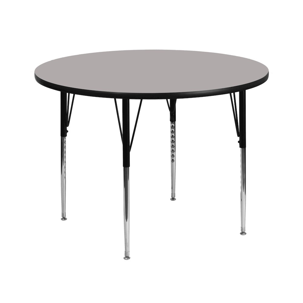 42'' Round Grey HP Laminate Activity Table - Standard Height Adjustable Legs. Picture 1